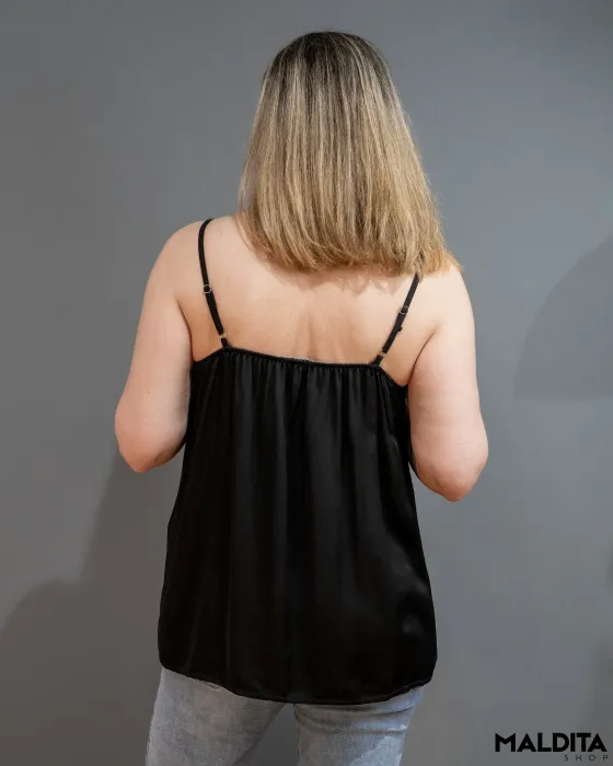 Top Lingerie Cetim Preto com Renda | Maldita