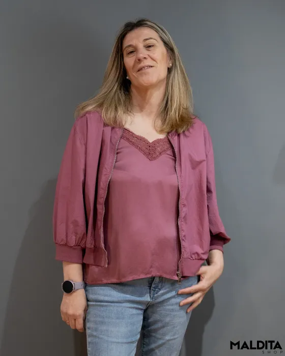 Chaqueta Bomber Minimal Berenjena Básica | Maldita 2