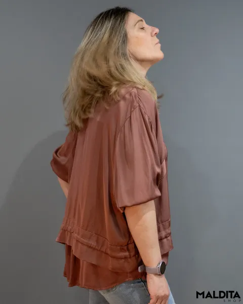 Casaco Bomber Acetinado Castanho com Bolsos | Maldita