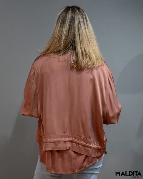 Casaco Bomber Acetinado Castanho com Bolsos | Maldita