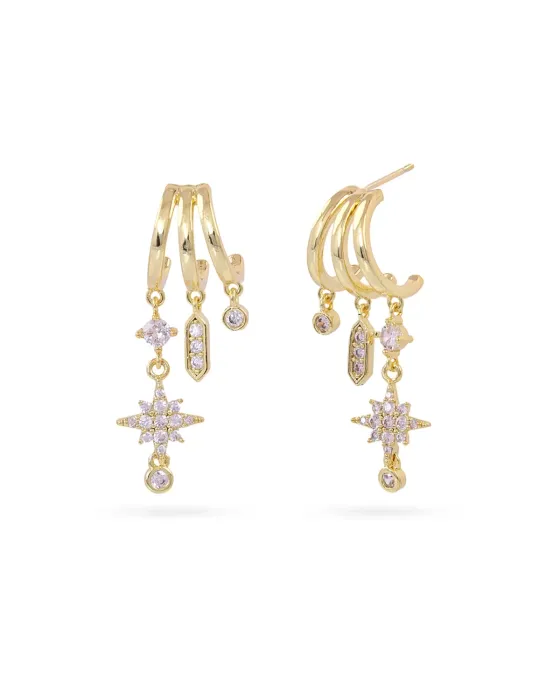 Pendientes de Aro Triple con Estrella Polar Shine Shira Anartxy | Maldita