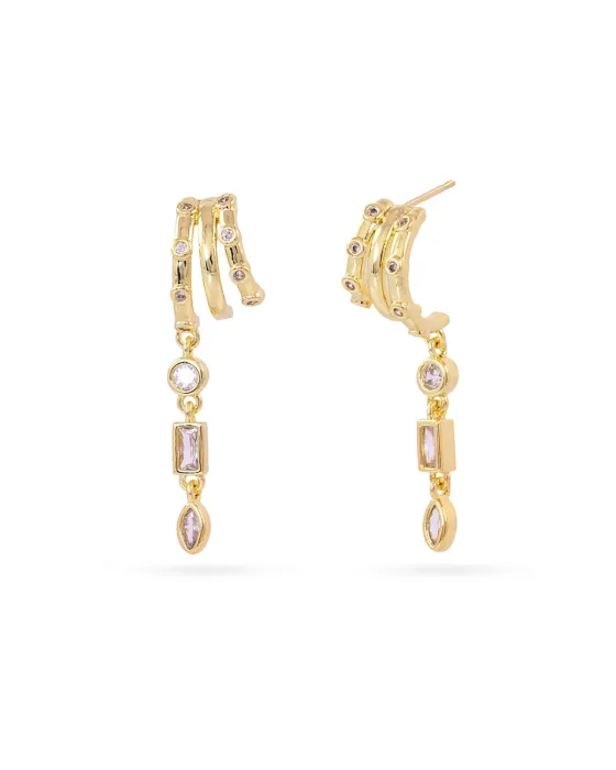 Pendientes de Aro Triple con Circonitas Geométricas Shine Riven Anartxy | Maldita