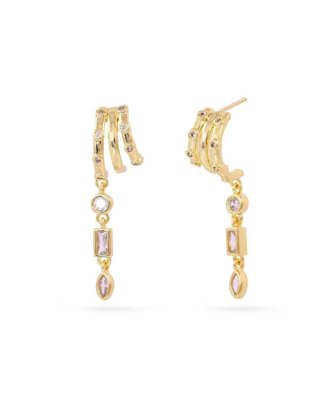 Pendientes de Aro Triple con Circonitas Geométricas Shine Riven Anartxy | Maldita
