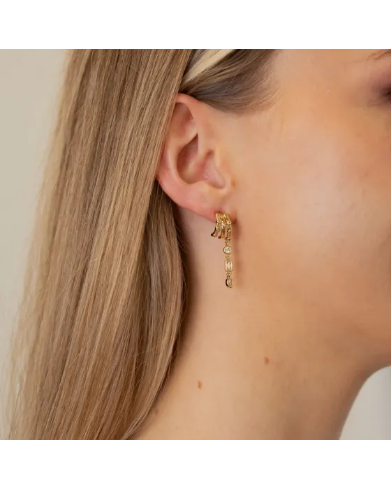 Pendientes de Aro Triple con Circonitas Geométricas Shine Riven Anartxy | Maldita