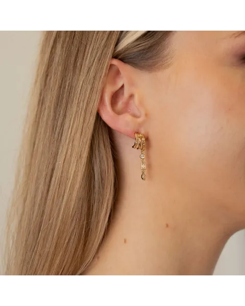 Pendientes de Aro Triple con Circonitas Geométricas Shine Riven Anartxy | Maldita