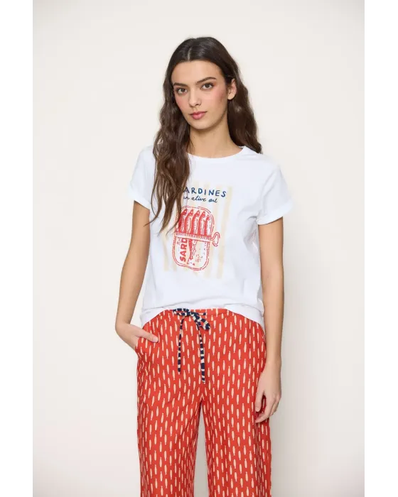 Camiseta Blanca con Estampado de Sardinas MDM | Maldita