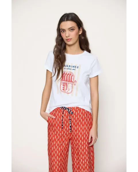 Camiseta Blanca con Estampado de Sardinas MDM | Maldita