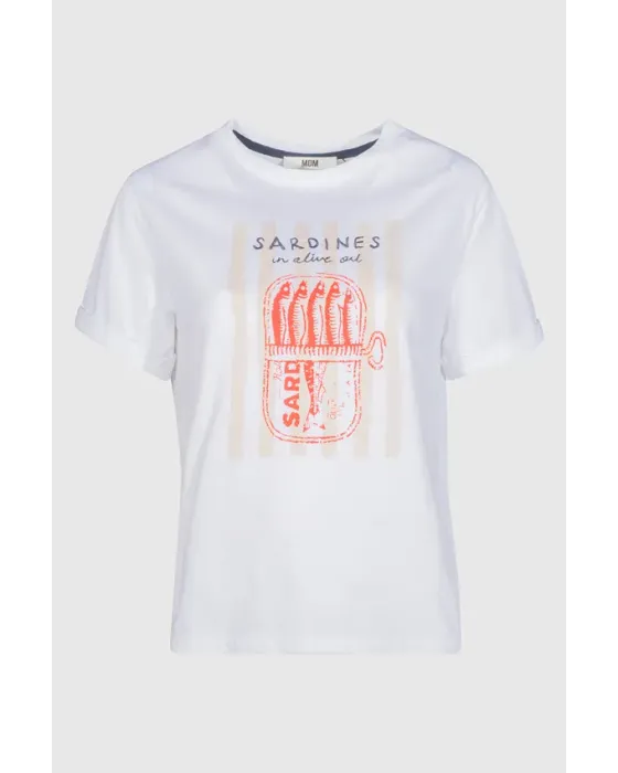 Camiseta Blanca con Estampado de Sardinas MDM | Maldita