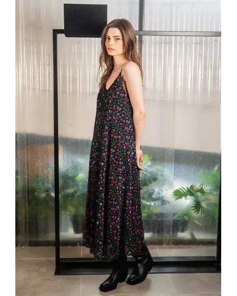 Vestido Largo Evasé Negro Metamorfosis Animosa | Maldita