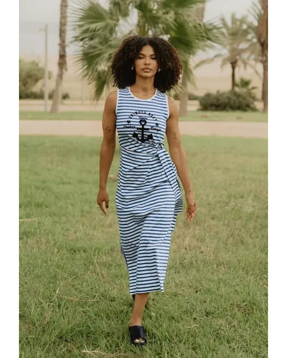 Vestido Comprido às Riscas Marinheiras Ancla Navy Animosa | Maldita
