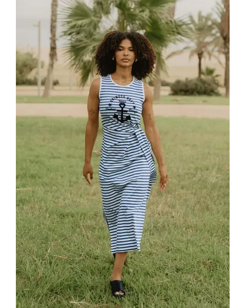 Vestido Largo de Rayas Marineras Ancla Navy Animosa | Maldita