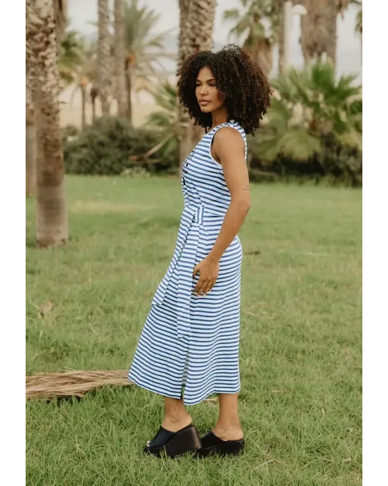 Vestido Largo de Rayas Marineras Ancla Navy Animosa | Maldita