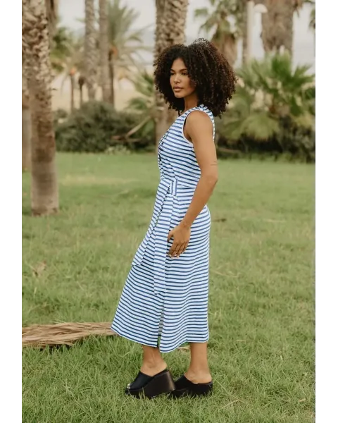 Vestido Comprido às Riscas Marinheiras Ancla Navy Animosa | Maldita