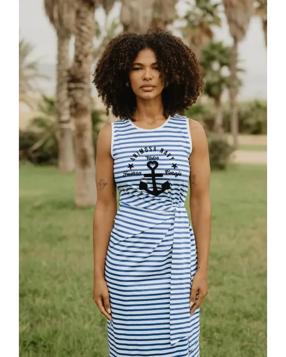 Vestido Comprido às Riscas Marinheiras Ancla Navy Animosa | Maldita