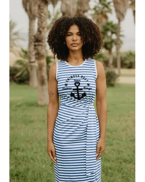 Vestido Largo de Rayas Marineras Ancla Navy Animosa | Maldita