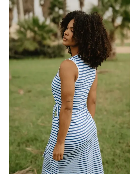 Vestido Largo de Rayas Marineras Ancla Navy Animosa | Maldita