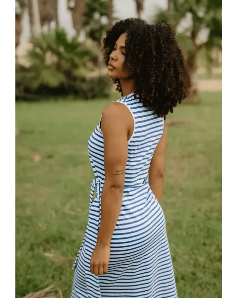 Vestido Comprido às Riscas Marinheiras Ancla Navy Animosa | Maldita