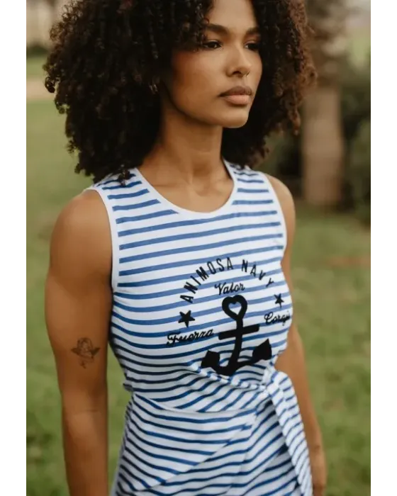 Vestido Largo de Rayas Marineras Ancla Navy Animosa | Maldita