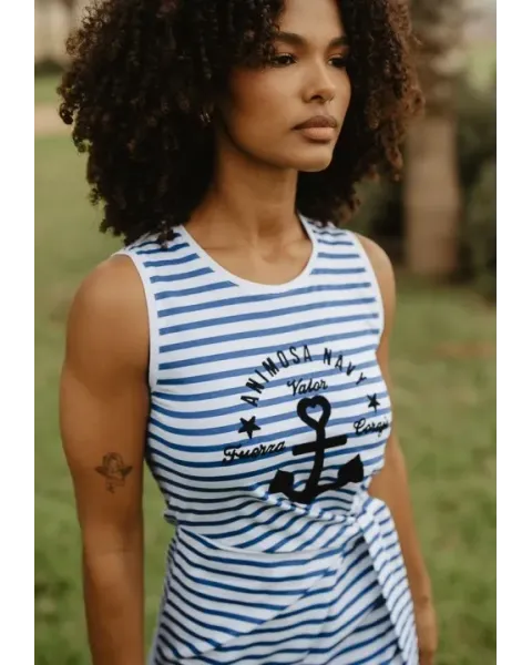 Vestido Largo de Rayas Marineras Ancla Navy Animosa | Maldita