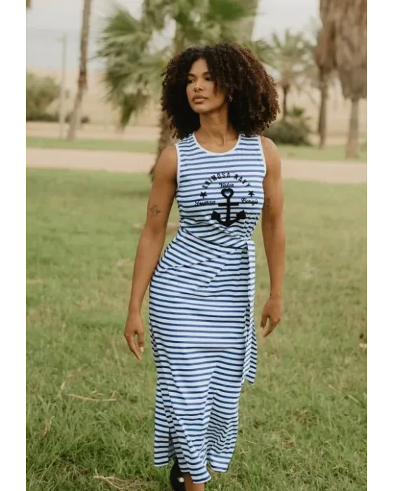 Vestido Comprido às Riscas Marinheiras Ancla Navy Animosa | Maldita