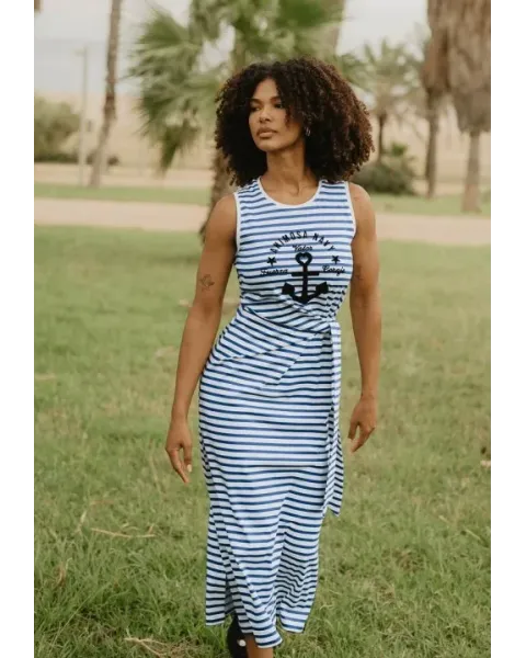 Vestido Largo de Rayas Marineras Ancla Navy Animosa | Maldita