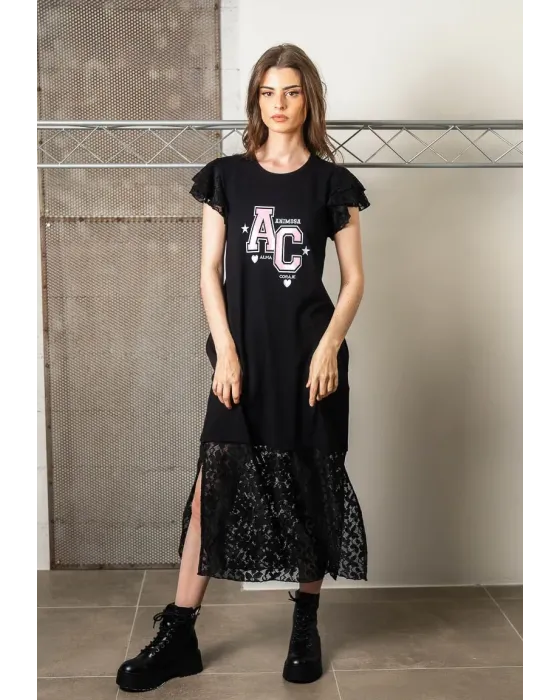Vestido Midi Preto de Algodão e Renda Alma Animosa | Maldita 2