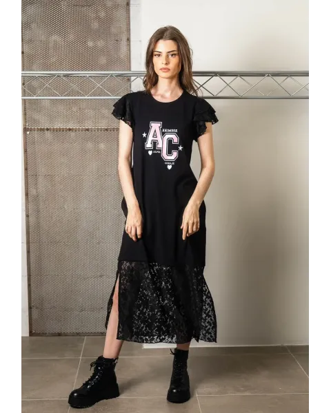 Vestido Midi Preto de Algodão e Renda Alma Animosa | Maldita