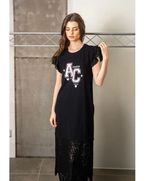 Vestido Midi Negro de Algodón y Encaje Alma Animosa | Maldita