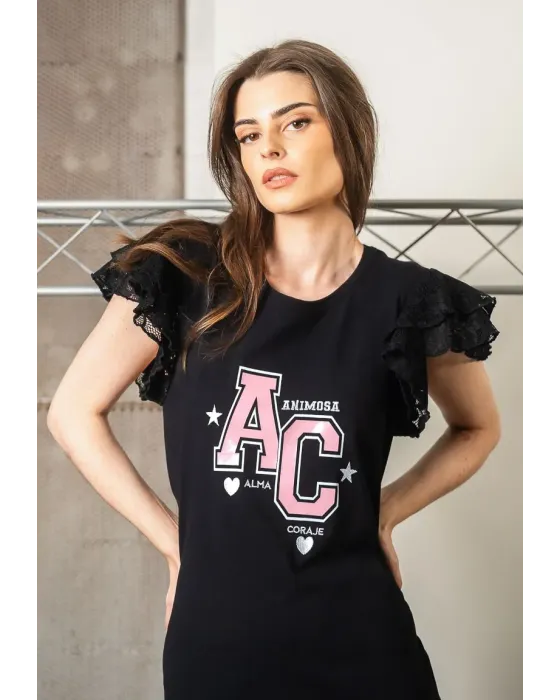 Vestido Midi Negro de Algodón y Encaje Alma Animosa | Maldita