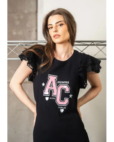 Vestido Midi Negro de Algodón y Encaje Alma Animosa | Maldita