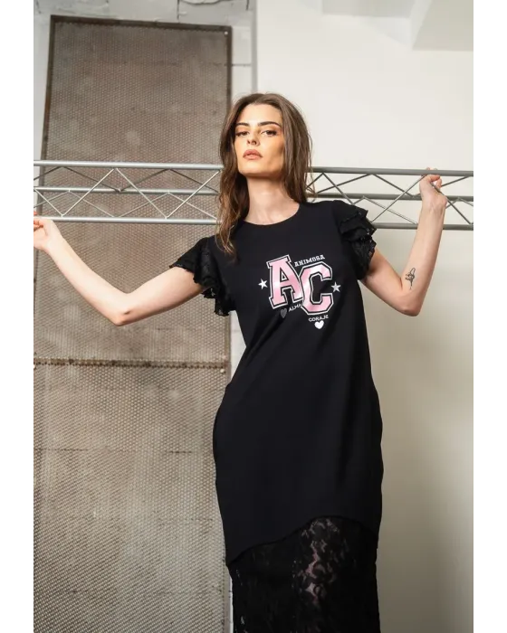 Vestido Midi Preto de Algodão e Renda Alma Animosa | Maldita