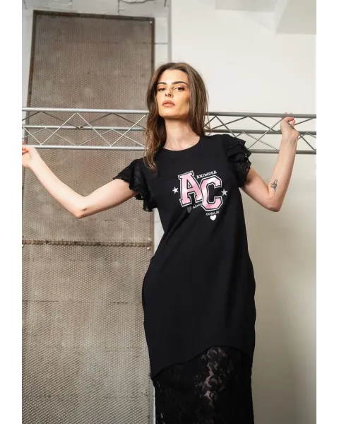 Vestido Midi Preto de Algodão e Renda Alma Animosa | Maldita