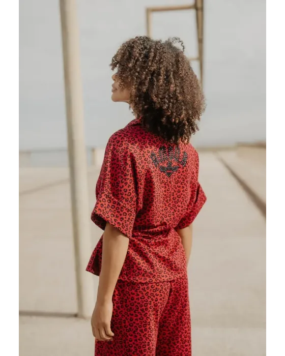 Casaco Peplum Vermelho Animal Print Amour Animosa | Maldita