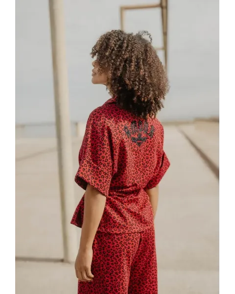 Casaco Peplum Vermelho Animal Print Amour Animosa | Maldita