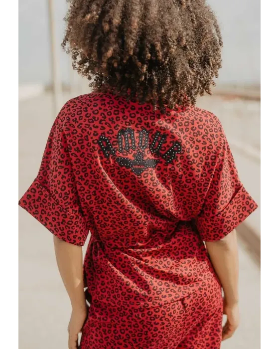 Casaco Peplum Vermelho Animal Print Amour Animosa | Maldita