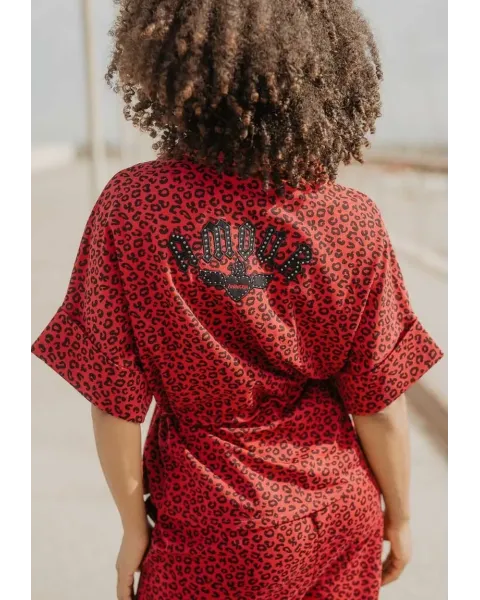 Casaco Peplum Vermelho Animal Print Amour Animosa | Maldita
