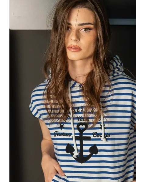 Sweatshirt às Riscas Marinheiras com Capuz Ancla Navy Animosa | Maldita