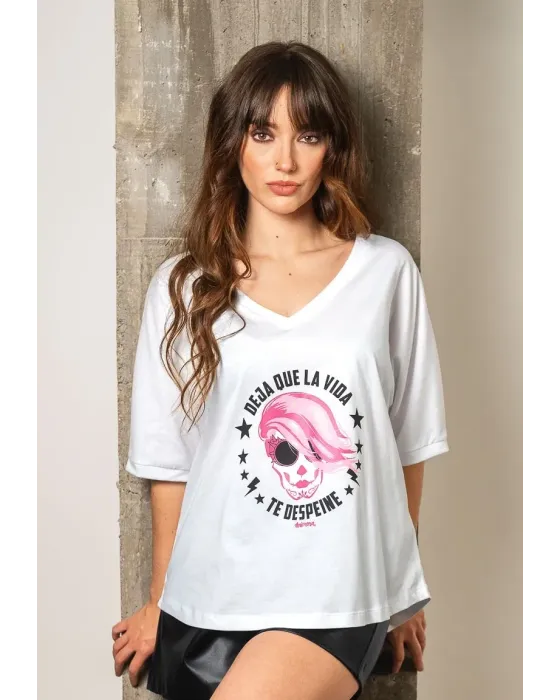T-shirt Branca de Algodão Deja Que La Vida Te Despeine Animosa | Maldita