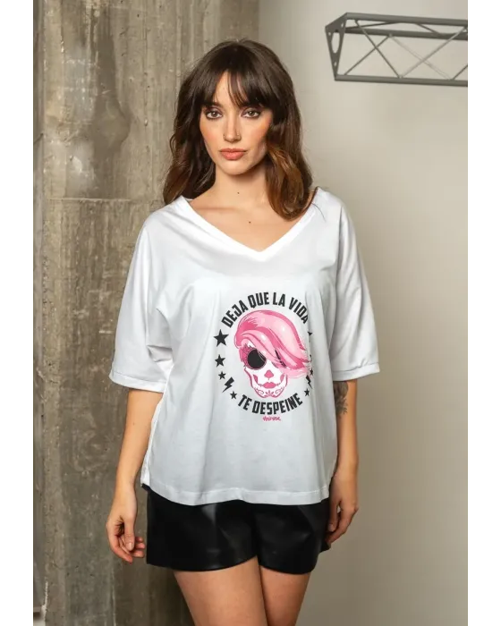 T-shirt Branca de Algodão Deja Que La Vida Te Despeine Animosa | Maldita