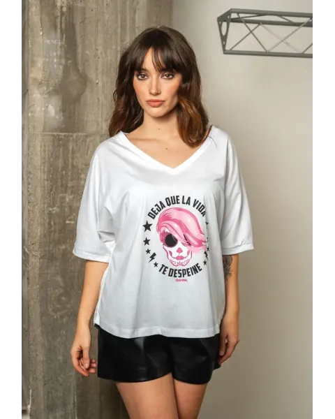 T-shirt Branca de Algodão Deja Que La Vida Te Despeine Animosa | Maldita