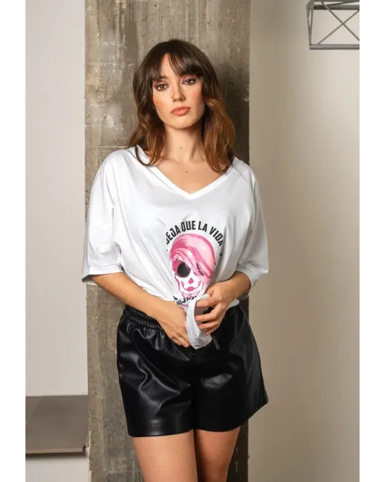 T-shirt Branca de Algodão Deja Que La Vida Te Despeine Animosa | Maldita