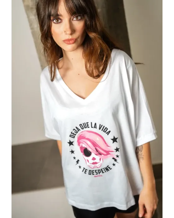 Camiseta Blanca de Algodón Deja Que La Vida Te Despeine Animosa | Maldita