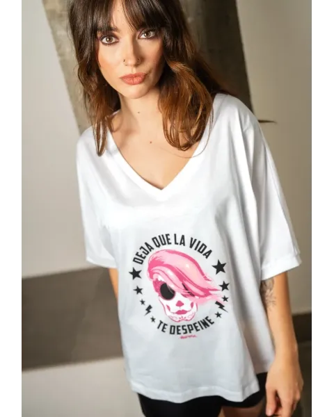 T-shirt Branca de Algodão Deja Que La Vida Te Despeine Animosa | Maldita
