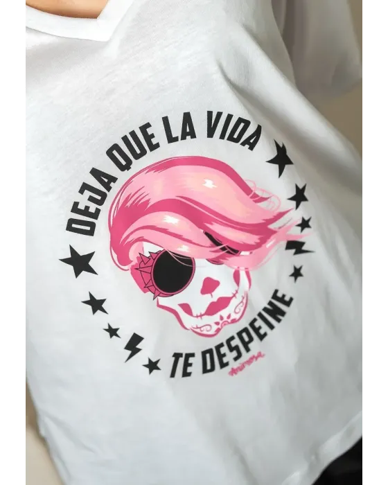 T-shirt Branca de Algodão Deja Que La Vida Te Despeine Animosa | Maldita