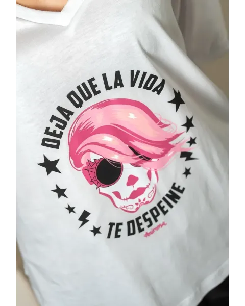T-shirt Branca de Algodão Deja Que La Vida Te Despeine Animosa | Maldita