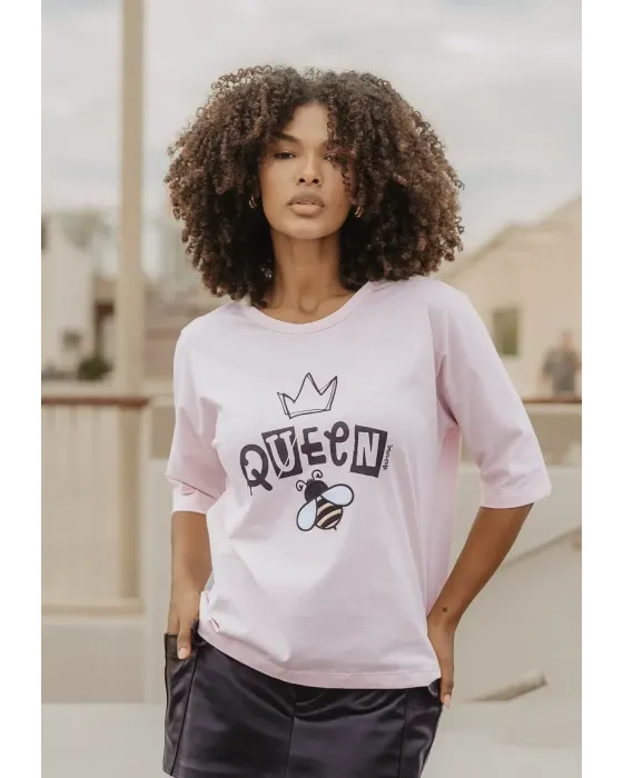 T-shirt Rosa de Algodão com Aberturas Queen Bee Animosa | Maldita