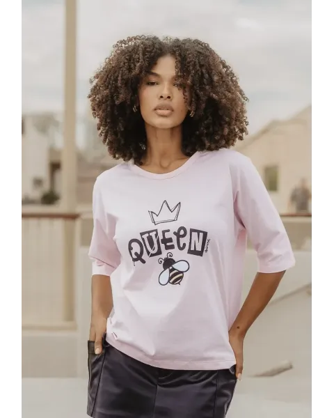 T-shirt Rosa de Algodão com Aberturas Queen Bee Animosa | Maldita