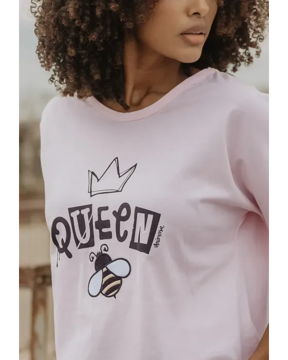 Camiseta Rosa de Algodón con Aberturas Queen Bee Animosa | Maldita