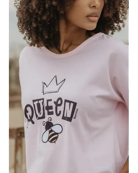 Camiseta Rosa de Algodón con Aberturas Queen Bee Animosa | Maldita