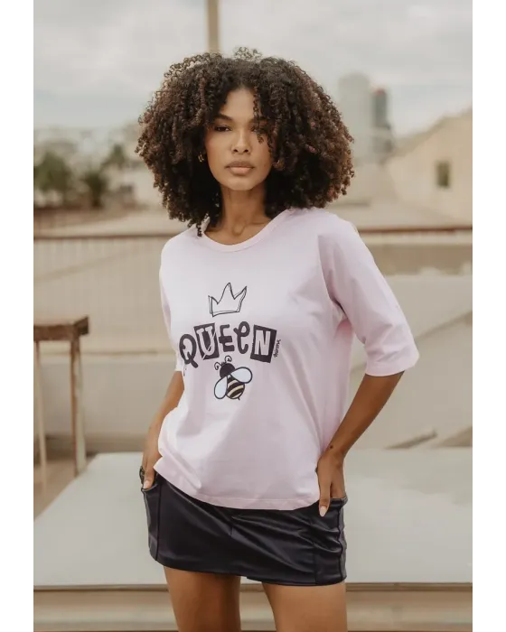 T-shirt Rosa de Algodão com Aberturas Queen Bee Animosa | Maldita